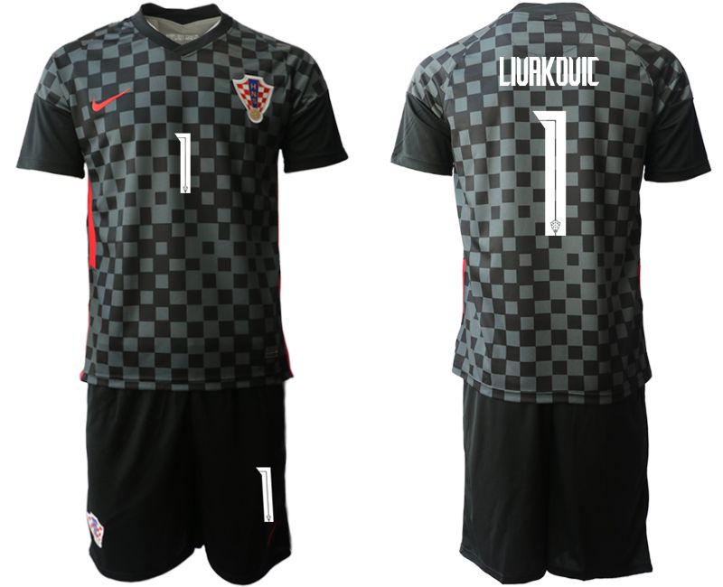 Men 2020-2021 European Cup Croatia away black #1 Nike Soccer Jersey